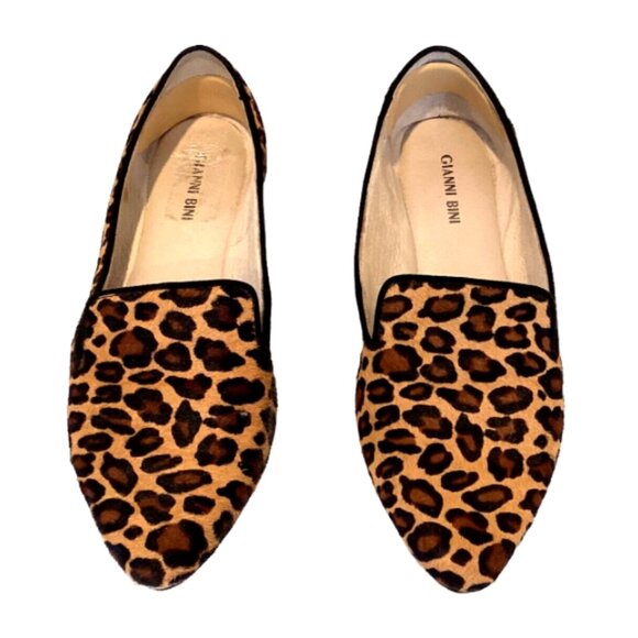Gianni Bini Dyed Calf Hair Leopard Animal Print Pointed Toe Loafers 7.5M #316G - Picture 2 of 9